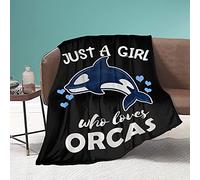 Soft Orcas Throw Blanket Just Girl Loves Orcas Bed Blankets Cozy Flannel Fleece Decorative Blanket for Kids Room Couch 80"x60" Large for Adult
