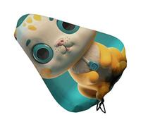Soft Padded Blue Eyes Cat Bike Seat Cover, Waterproof Comfort Cushion for Men Women with Drawstring, Extra Wide Stationary Bike Seat Cushion Fit for Bicycle Mountain Exercise Road Bikes