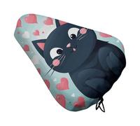 Soft Padded Cute Heart Cat Bike Seat Cover, Waterproof Comfort Cushion for Men Women with Drawstring, Extra Wide Stationary Bike Seat Cushion Fit for Bicycle Mountain Exercise Road Bikes