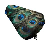 Soft Padded Peacock Feather Bike Seat Cover, Waterproof Comfort Cushion for Men Women with Drawstring, Extra Wide Stationary Bike Seat Cushion Fit for Bicycle Mountain Exercise Road Bikes
