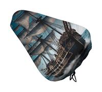 Soft Padded Pirate Ship Bike Seat Cover, Waterproof Comfort Cushion for Men Women with Drawstring, Extra Wide Stationary Bike Seat Cushion Fit for Bicycle Mountain Exercise Road Bikes