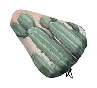 Soft Padded Watercolor Green Cactus Bike Seat Cover, Waterproof Comfort Cushion for Men Women with Drawstring, Extra Wide Stationary Bike Seat Cushion Fit for Bicycle Mountain Exercise Road Bikes