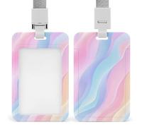 Soft Pastel Background with Wavy Shapes ID Badge Holder Retractable Clip Card Holder Card Protector Name Badge Name Tag for Work Office Doctor Nurse