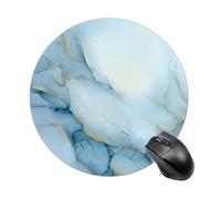 Soft Pastel Blue Watercolor Fluid Marble Mousepad Round Computer Mousepad Waterproof Gaming Mousepads with Non-Slip Rubber Base Mousepads Mousemat for Laptop Office 20 CM