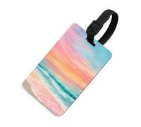 Soft Pastel Sea Waves Pink Sunset Sky Luggage Tag Travel Bag Suitcase Baggage Name Tags