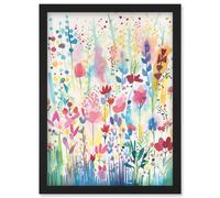 Soft Pastel Wildflower Floral Folk Art Artwork Framed Wall Art Print A4 Artery8 Black One Size