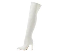 Soft Patent Leather Inner Zipper High Heel Fashion Elastic Over The Knee Boots Outdoor, White, 5 UK