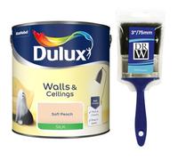 Soft Peach Walls & Ceilings Silk Emulsion Paint 2.5L + 3" Emulsion Paint Brush - Smooth Washable Silk Finish, Quick Dry, Low-VOC, Easy Application for Interior Walls & Ceilings