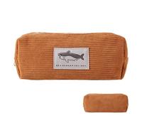 Soft Pencil Case - Corduroy Shark Stationery Bag, Cute Embroidered Design, Multipurpose Storage Bag, Creative Portable Animal Pencil Case for Kids, School, Travel, Work, Office , Light brown, see