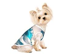 Soft Pet T-Shirt Cute Cartoon Blue sea Wave Print Tank Top, Cotton Tees Tank Vest for Small Puppy, Cat & Dog