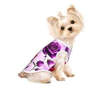 Soft Pet T-Shirt Cute Red and Purple Roses Print Tank Top, Cotton Tees Tank Vest for Small Puppy, Cat & Dog