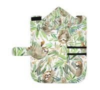 Soft Pet Towel Coat for Dogs Cats, Bath Robe Absorbent Bathrobewith Hood Adjustable Collar & Belly Strap, M Seamless Watercolor Sloth Green Tropical Plants on White Pattern