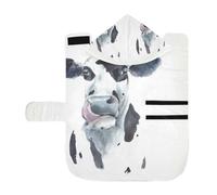 Soft Pet Towel Coat for Dogs Cats, Bath Robe Absorbent Bathrobewith Hood Adjustable Collar & Belly Strap, M Watercolor Cow Head Portrait Black and White Farm Animal