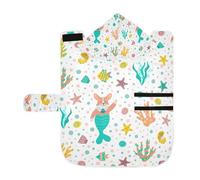 Soft Pet Towel Coat for Dogs Cats, Bath Robe Absorbent Bathrobewith Hood Adjustable Collar & Belly Strap, M Corgi Dog with Mermaid Tail, Corals Fish Starfishes on White