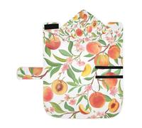 Soft Pet Towel Coat for Dogs Cats, Bath Robe Absorbent Bathrobewith Hood Adjustable Collar & Belly Strap, M Orange Peaches with Peach Slices, Green Leaves, Pink Flowers