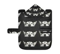 Soft Pet Towel Coat for Dogs Cats, Bath Robe Absorbent Bathrobewith Hood Adjustable Collar & Belly Strap, S Closeup Head Peeking Siberian Husky Dog on Dark