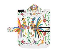 Soft Pet Towel Coat for Dogs Cats, Bath Robe Absorbent Bathrobewith Hood Adjustable Collar & Belly Strap, M Ethnic Mexican with Embroidery Floral and Roosters Folk Decorations