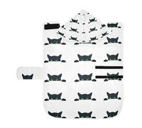 Soft Pet Towel Coat for Dogs Cats, Bath Robe Absorbent Bathrobewith Hood Adjustable Collar & Belly Strap, M Black Cat Face Peeking Hides and Peeps on White Style