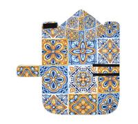 Soft Pet Towel Coat for Dogs Cats, Bath Robe Absorbent Bathrobewith Hood Adjustable Collar & Belly Strap, S Italian Mexican Ceramic Tiles Blue Gold Orange Pottery Ethnic Folk
