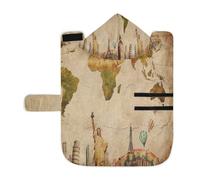 Soft Pet Towel Coat for Dogs Cats, Bath Robe Absorbent Bathrobewith Hood Adjustable Collar & Belly Strap, M European Travelling Concept Retro World Map Statue of Liberty
