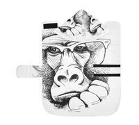 Soft Pet Towel Coat for Dogs Cats, Bath Robe Absorbent Bathrobewith Hood Adjustable Collar & Belly Strap, M Portrait Monkey Glasses on White Stay Cool Black White Pattern