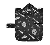 Soft Pet Towel Coat for Dogs Cats, Bath Robe Absorbent Bathrobewith Hood Adjustable Collar & Belly Strap, M Black White Pattern Alien, UFO, Comet, Star, Sun, Wars on Dark