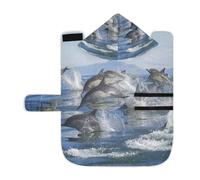 Soft Pet Towel Coat for Dogs Cats, Bath Robe Absorbent Bathrobewith Hood Adjustable Collar & Belly Strap, M A Group of Dolphins with Long Beaks Jumped Out of The Water