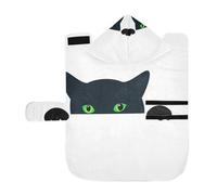 Soft Pet Towel Coat for Dogs Cats, Bath Robe Absorbent Bathrobewith Hood Adjustable Collar & Belly Strap, S Black Cat Face Peeking Hides and Peeps on White