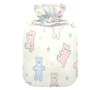 Soft Pink and Blue Funny Bear hot Water Bottle with Soft Cover, 1L hot compresses for The Body for Sore Muscle,Sore Muscle,Bolsa Caliente para Dolores musculares