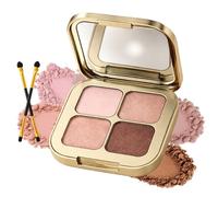 Soft Pink Glow Eyeshadow Quad Palette with Mirror - Neutral Matte & Shimmer Shades for Natural Daytime or Evening Looks, Highly Pigmented, Long-Lasting, Waterproof & Smudge-Proof (Soft Pink)
