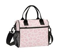 Soft Pink Leopard Print Waterproof Lunch Box for Girls with Shoulder Strap Lunch Boxes for Women for University loncheras para Mujer con contenedores