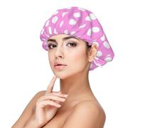 Soft Pink Polka Dot Print A Satin Silk Bonnet for Sleeping Women, Adjustable Double Layer Satin Hair Bonnet Night Sleep Cap for Curly Hair