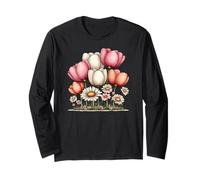 Soft Pink Tulips and Daisy Garden Art Long Sleeve T-Shirt