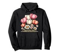 Soft Pink Tulips and Daisy Garden Art Pullover Hoodie