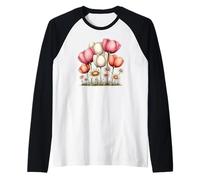 Soft Pink Tulips and Daisy Garden Art Raglan Baseball Tee
