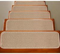 Soft Plain Carpet Stair Treads NON-SLIP MACHINE WASHABLE Mats/Rugs, 22x67cm, 11mm Thickness (Beige, 15)