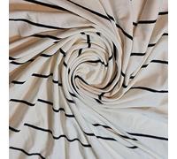 Soft Plain/Printed Cotton Jersey Stretch Knit T Shirt Baby Grow Craft Fabric Material 58" - 150 cm Wide Sold As 1 Meter Pre - Cut Lengths (Cream Black Fat Metallic Stripe)