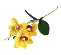 Soft Plastic Cymbidium Orchid Artificial Flower With Film Petals And Natural-Looking Details For Living Room Dining Room Use(Yellow)
