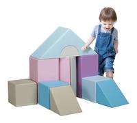 Soft Play Set 11pc Blue PU/EPE Foam Blocks Safe Portable Soft 50x50x25cm Age 1-3
