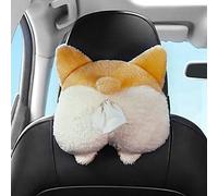 Soft Plush Car Tissue Holder Hanging Car Tissue Box Cover Organizer Portable Cartoon Cat Corgi Butt Napkin Tissue Storage Box Holder for Car Home Bathroom Office Novelty Gift