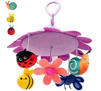 Soft Plush Crib Mobile for Nursery Cot, Soothing Sensory Hanging Bell Toy, Visual Development Windchime Ornament for Bassinet Bedroom Wall (Purple Insect Print)