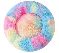 Soft Plush Donut Style Kitten Beds for Indoor Kittens Small Dog Bed Bunny Pillow Calming Bed Non Slip Base Fluffy Cat Bed for 3kg