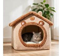 Soft Plush Enclosed Pet House, Cosy Indoor Cave Shelter for Small Dogs and Cats, Warm Rest Sleeping Pet Bed，Cat