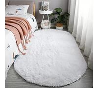 Soft Plush Fluffy Oval Area Rug Shaggy Carpet for Living Room & Bedroom Cozy Home Décor White 3.0 x 5.9 Feet - Perfect for Comfort & Style