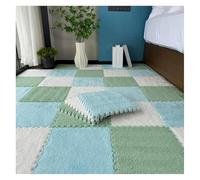 Soft Plush Foam Carpet Tiles,6Pcs 12"X12" Thickned Puzzle Play Mat,Square Interlocking Foam Mats Fluffy Flooring for Nursery & Parlour(Light Green+Blue+White)
