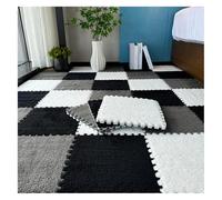 Soft Plush Foam Carpet Tiles,6Pcs 12"X12" Thickned Puzzle Play Mat,Square Interlocking Foam Mats Fluffy Flooring for Nursery & Parlour(Black+Gray+White)