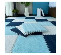 Soft Plush Foam Carpet Tiles,6Pcs 12"X12" Thickned Puzzle Play Mat,Square Interlocking Foam Mats Fluffy Flooring for Nursery & Parlour(Navy Blue+Blue+White)