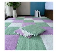 Soft Plush Foam Carpet Tiles,6Pcs 12"X12" Thickned Puzzle Play Mat,Square Interlocking Foam Mats Fluffy Flooring for Nursery & Parlour(Light Green+Purple+White)