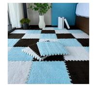 Soft Plush Foam Carpet Tiles,6Pcs 12"X12" Thickned Puzzle Play Mat,Square Interlocking Foam Mats Fluffy Flooring for Nursery & Parlour(Dark Brown+Blue+White)