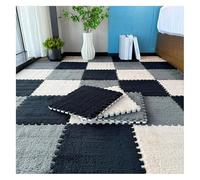 Soft Plush Foam Carpet Tiles,6Pcs 12"X12" Thickned Puzzle Play Mat,Square Interlocking Foam Mats Fluffy Flooring for Nursery & Parlour(Black+Gray+PINK)
